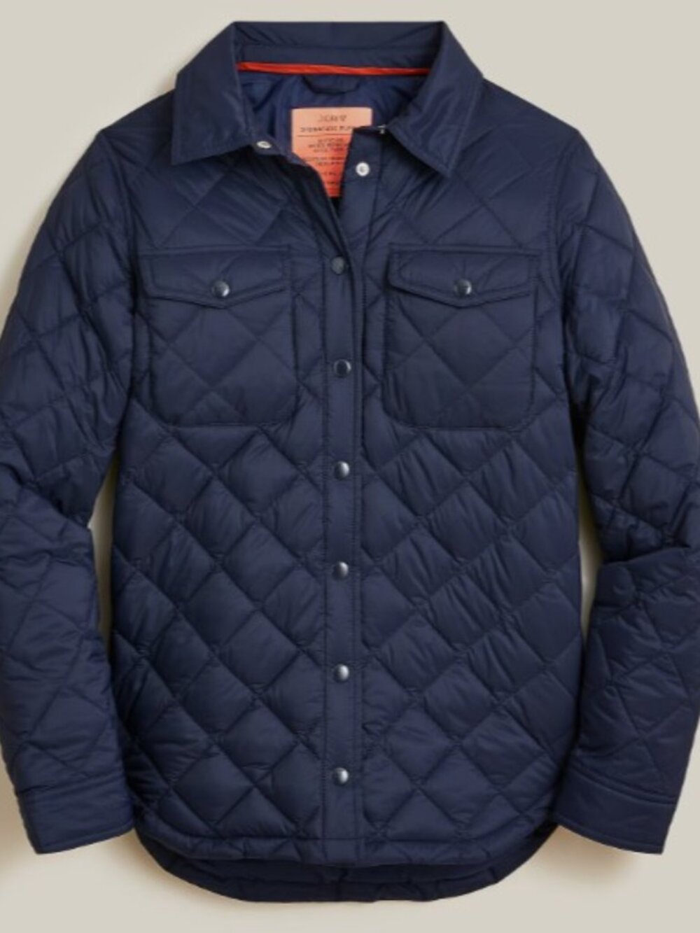 J. Crew Quilted Lightweight Shirt Jacket Shacket with Primaloft Sz L Navy